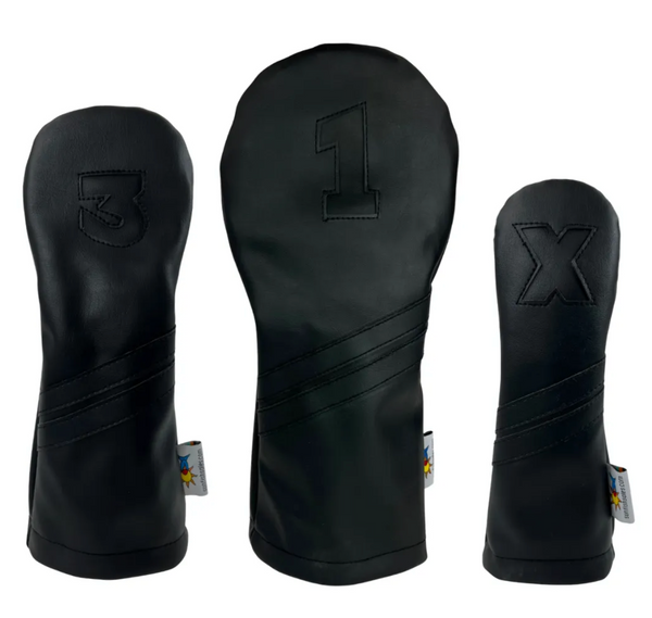 Sunfish: DuraLeather Headcovers Set - Black on Black Stripes "Murdered Out"