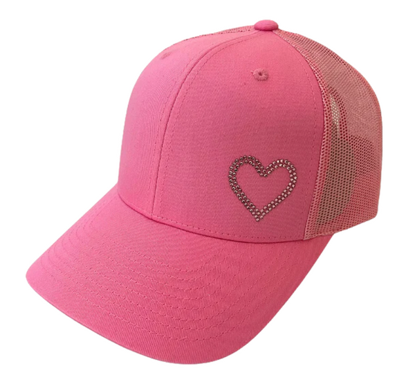 Dolly Mama: Ladies Crystal Kourtney Trucker Hat - Heart Design Hats