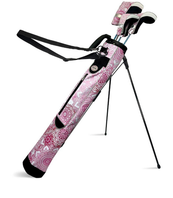 Taboo Fashions: Ladies Designer Sunday Golf Range Bag with Stand - Pink Mandala