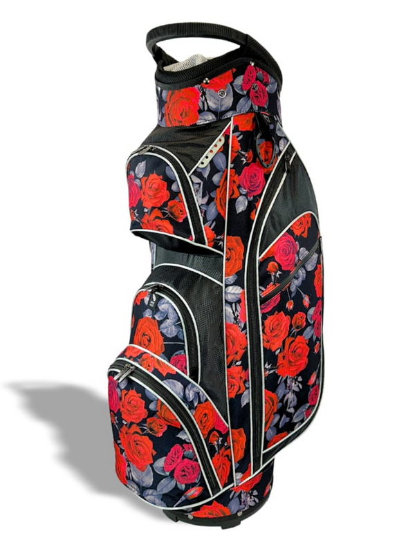 Taboo Fashions: Ladies 14 Way Designer Women's Golf Cart Bag with Cooler - Red Roses