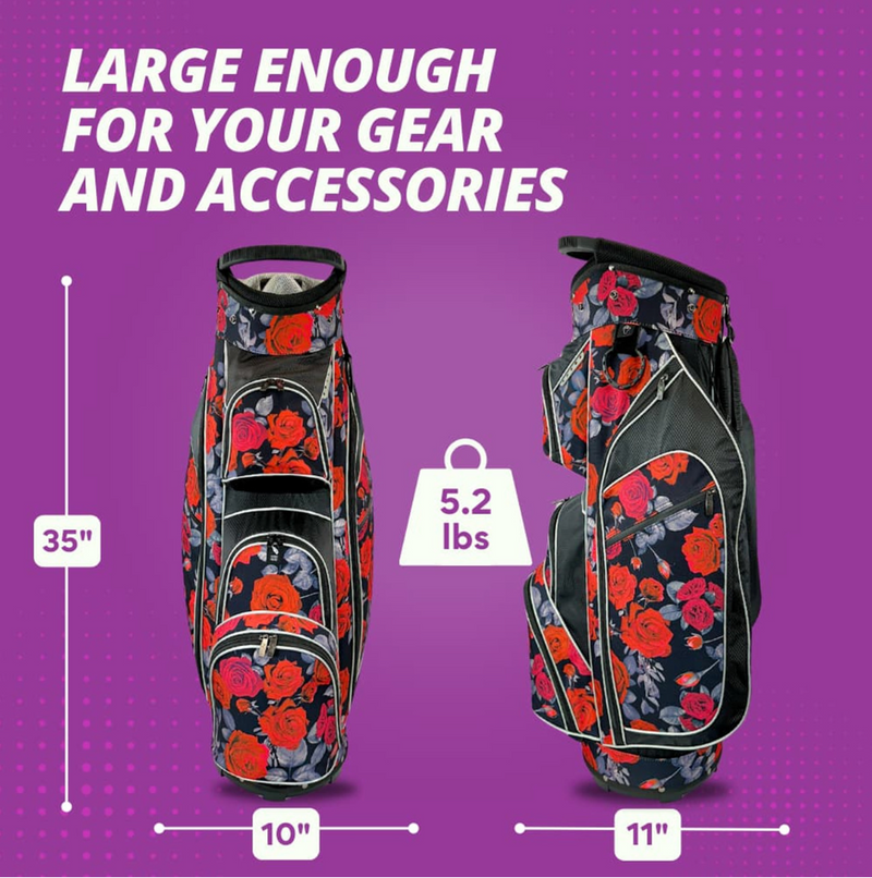 Taboo Fashions: Ladies 14 Way Designer Women's Golf Cart Bag with Cooler - Red Roses