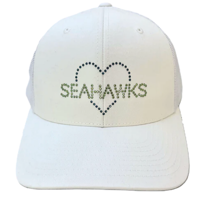 Dolly Mama: Ladies Crystal Kourtney Trucker Hat - Seahawks Heart Hats