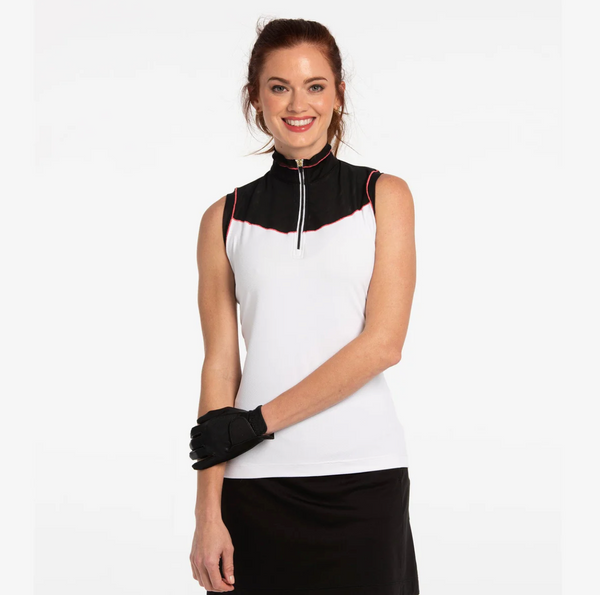 EP NY Golf: Women's Sleeveless Mesh Blacked Zip Polo - 5536NOC