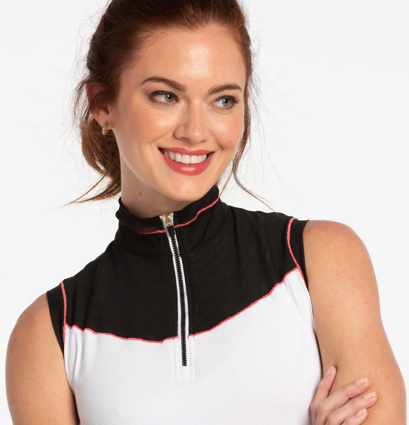 EP NY Golf: Women's Sleeveless Mesh Blacked Zip Polo - 5536NOC