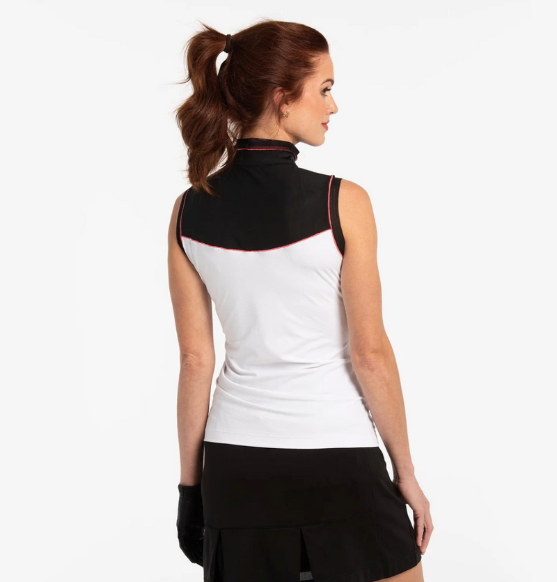 EP NY Golf: Women's Sleeveless Mesh Blacked Zip Polo - 5536NOC