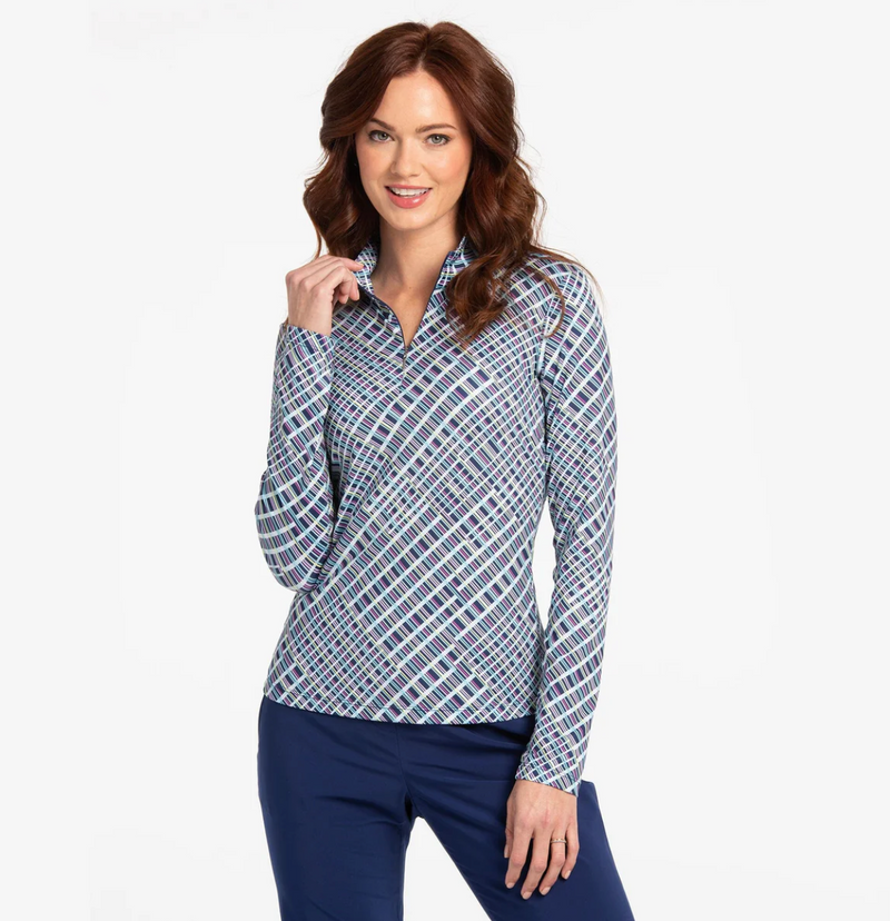 EP NY Golf: Women's Multi Plaid Long Sleeve Zip Mock - 5510NOAX