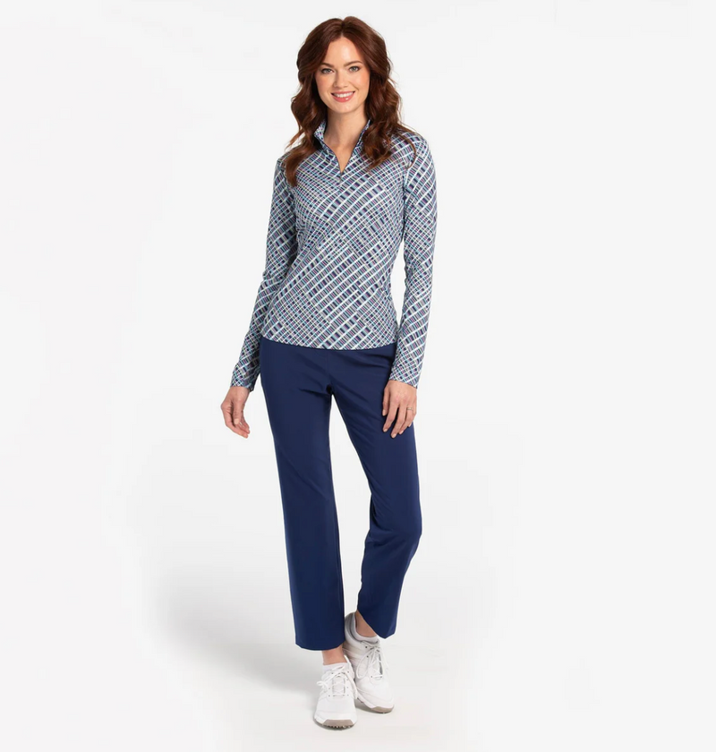 EP NY Golf: Women's Multi Plaid Long Sleeve Zip Mock - 5510NOAX