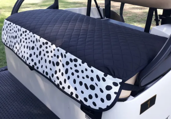GolfChic Covers: Golf Cart Seat Cover - Black Quilt with B&W Dalmatian Print Trim