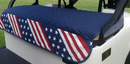 GolfChic Covers: Golf Cart Seat Cover - Navy Quilt with Stars & Stripes Print Trim