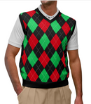 Golf Knickers: Men's Argyle Sweater Vest - Black/Red/Lime
