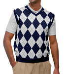 Golf Knickers: Men's Argyle Sweater Vest - Navy/White