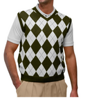 Golf Knickers: Men's Argyle Sweater Vest - Olive/White