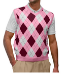 Golf Knickers: Men's Argyle Sweater Vest - Pink/Maroon/White