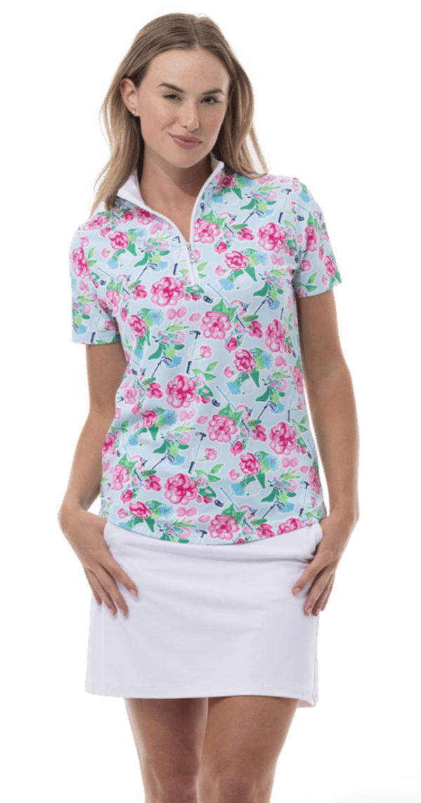 SanSoleil: Ladies Soltek Lux Short Sleeve Print Mock - 900628