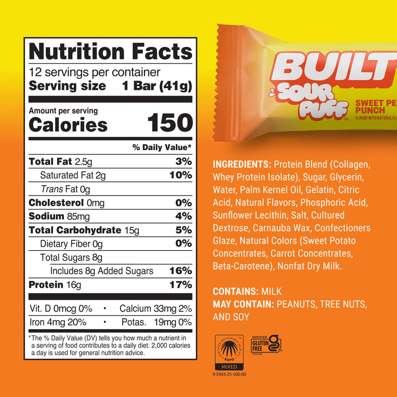 Sweet Peach Punch Protein Bars (Box of 12) by Built