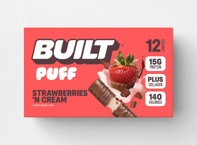 Strawberries 'N Cream Puff Protein Bars (Box of 12) by Built