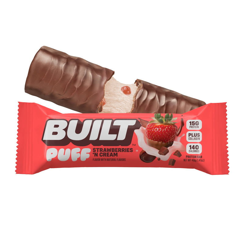 Strawberries 'N Cream Puff Protein Bars (Box of 12) by Built
