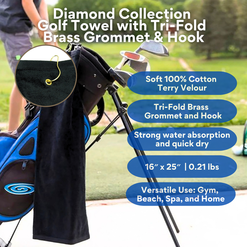 Pro Towels Blankets - Tri-Fold Diamond Velour Golf Towel: Grommet & Hook Pack of 3
