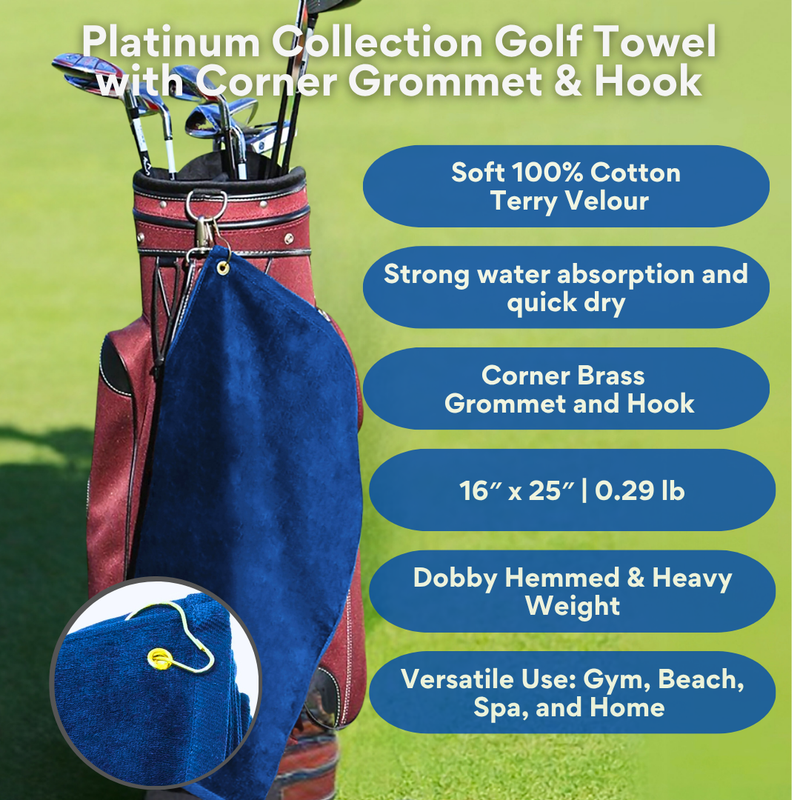 Pro Towels Blankets - Platinum Velour Golf Towel Corner Grommet & Hook Pack of 3