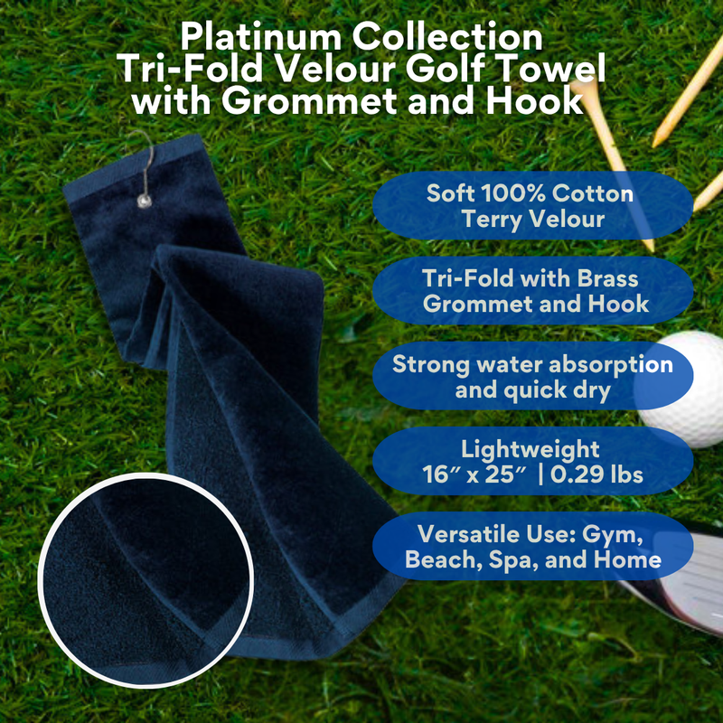 Pro Towels Blankets - Tri-Fold Platinum Velour Golf Towel: Grommet & Hook - Pack of 3