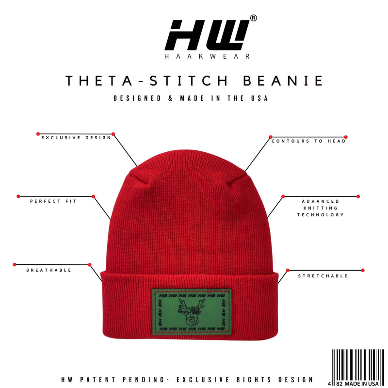 Haakwear Exclusive Christmas Reindeer H-Stitch Beanie - Limited Edition, Christmas Hat Collection, RED