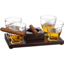 The Wine Savant Cigar Glasses Tray & Ash Tray, 4 Whiskey Cigar Glasses Slot to Hold Cigar, Whiskey Glass Gift Set, Cigar Rest, Accessory Set Gift for Dad, Men Home Office Decor Gifts, Man Cave