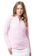 SanSoleil: Ladies UPF 50 Melange Stripe Zip Mock - 900453MM
