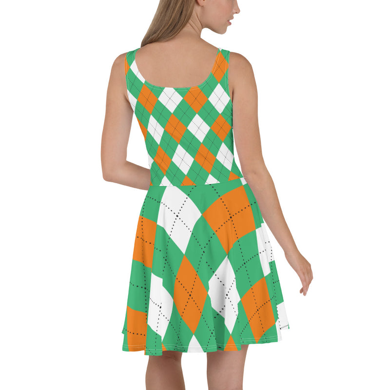 Classic Argyle Green, Orange, White Ladies Skater Dress by ReadyGOLF