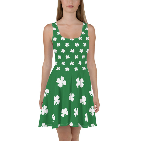 Four-Leaf Clover (White) Ladies Skater Dress by ReadyGOLF