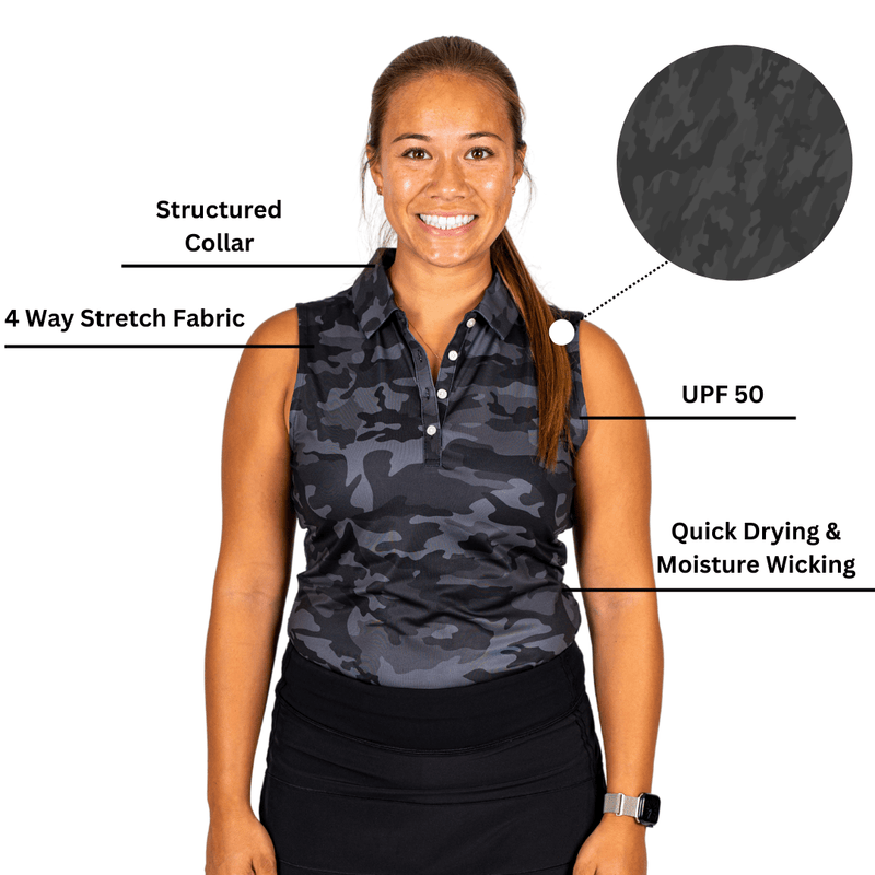 2Putt Golf - Black Camo Women's Polo (Sleeveless)