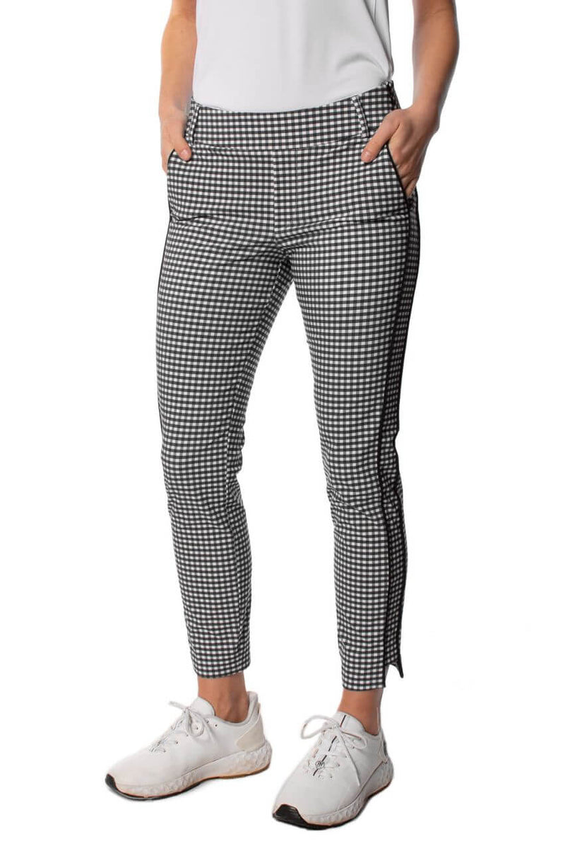 Golftini: Women's Pull-On Stretch Ankle Pant - Black/White Checkered