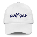 GOLF GAL Script Embroidered Dad Hat – White with Navy Thread