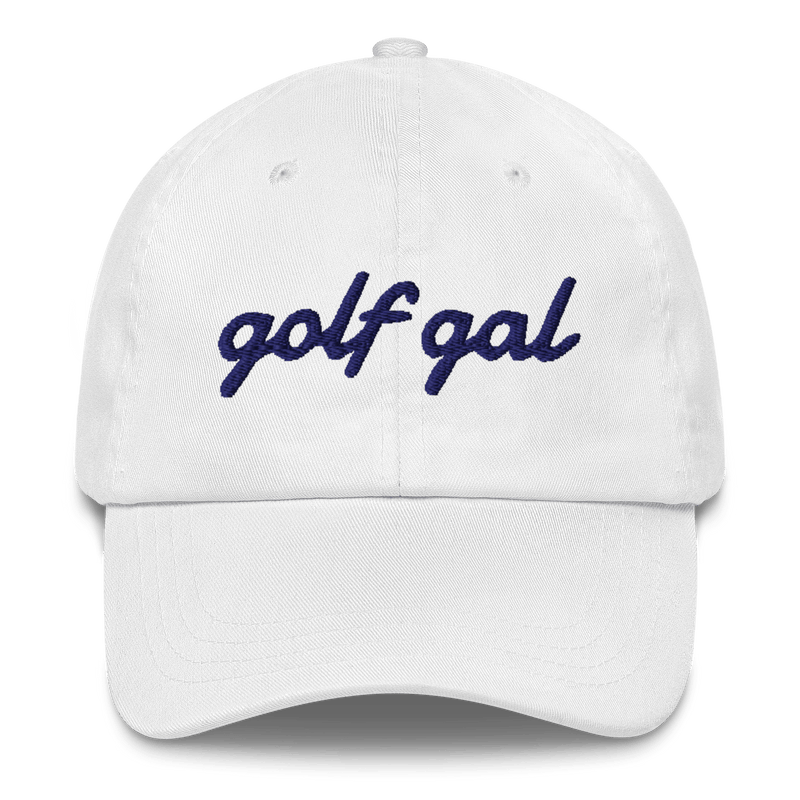 GOLF GAL Script Embroidered Dad Hat – White with Navy Thread