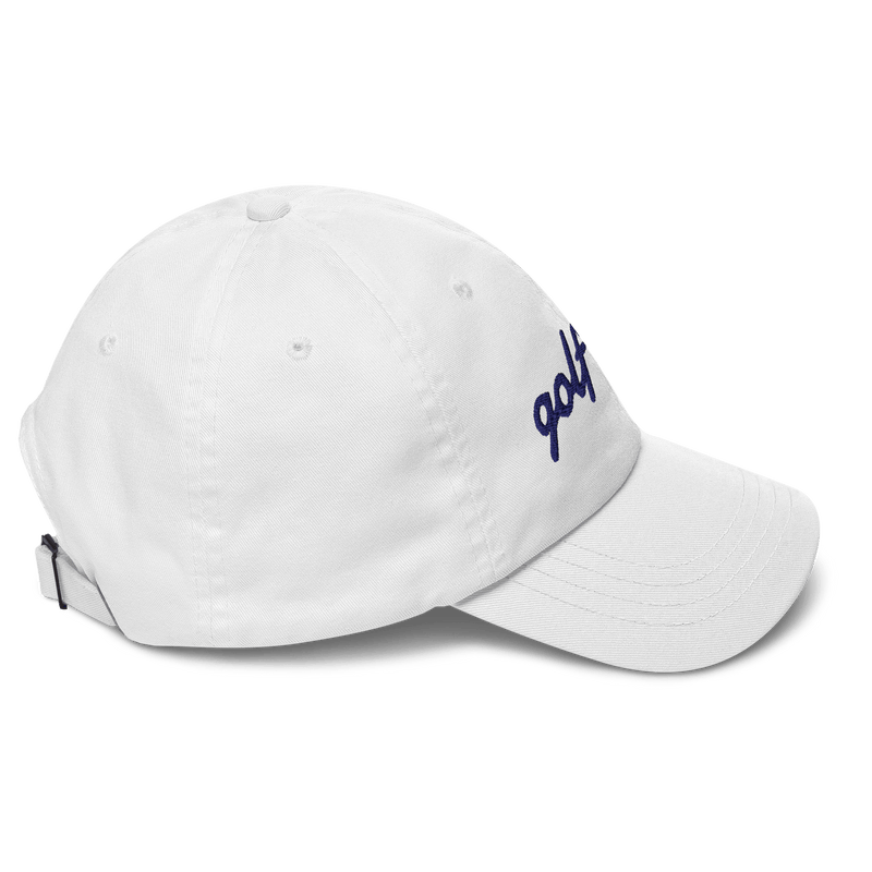 GOLF GAL Script Embroidered Dad Hat – White with Navy Thread