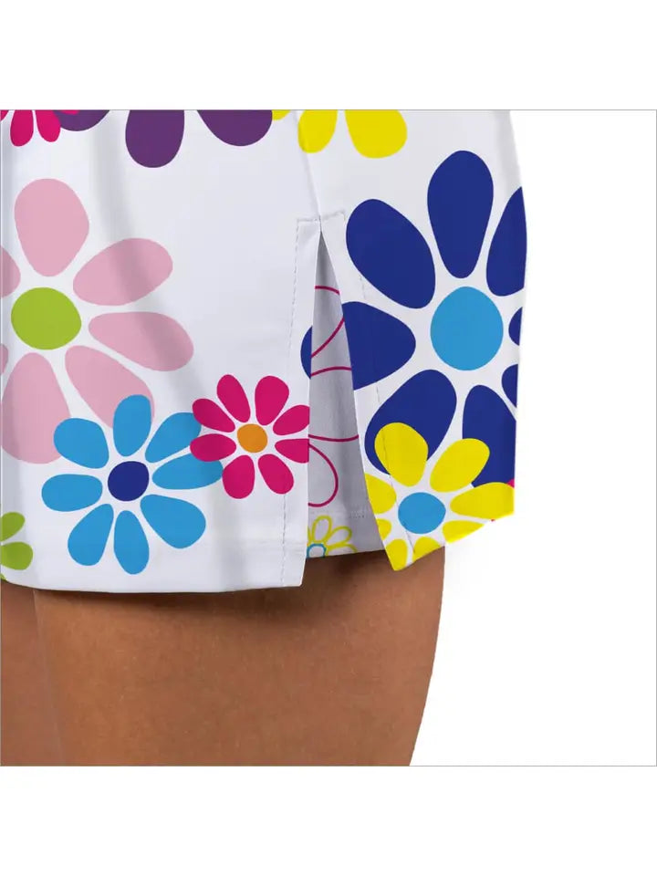 Skort Obsession: Pull On Skort - Night Daisies White