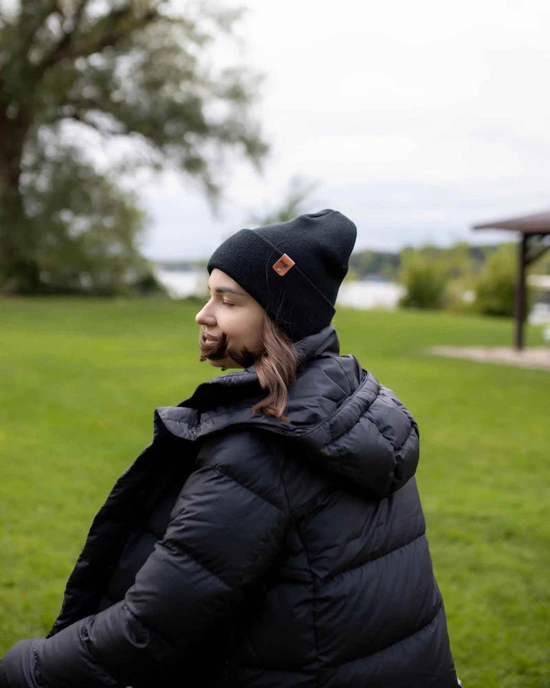 HAAKWEAR Midnight Black Beanie Hat - Classic Cuffed Knit - Made in USA