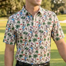 Tattoo Golf: Men's Hula Girl Hawaiian Cool-Stretch Golf Shirt - Khaki