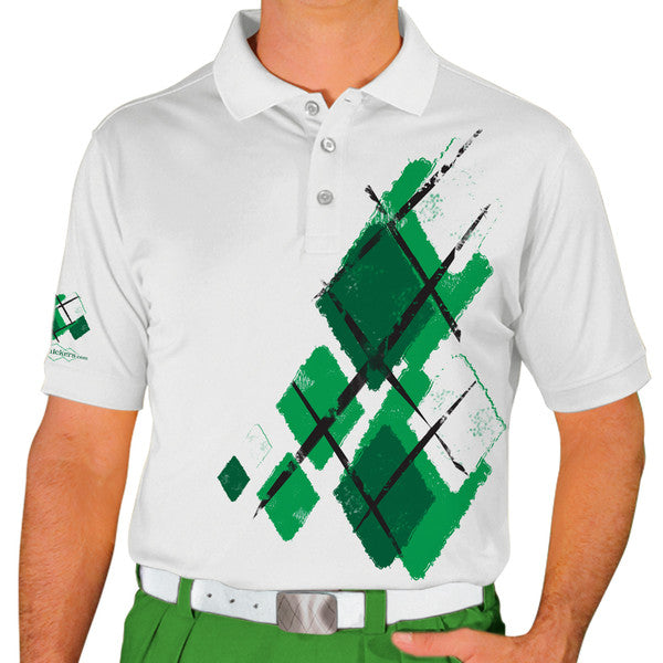 Golf Knickers: Mens Argyle Utopia Golf Shirt - WWW: Lime/Dark Green/White