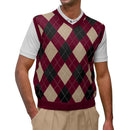 Golf Knickers: Men's Argyle Sweater Vest - Maroon/Khaki/Black Clothing