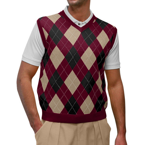 Golf Knickers: Men's Argyle Sweater Vest - Maroon/Khaki/Black
