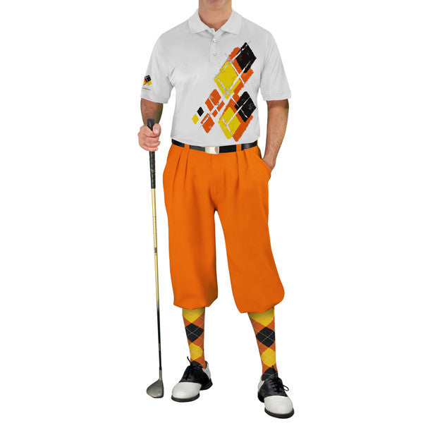 Golf Knickers: Mens Argyle Utopia Golf Shirt - 5I: Orange/Yellow/Black