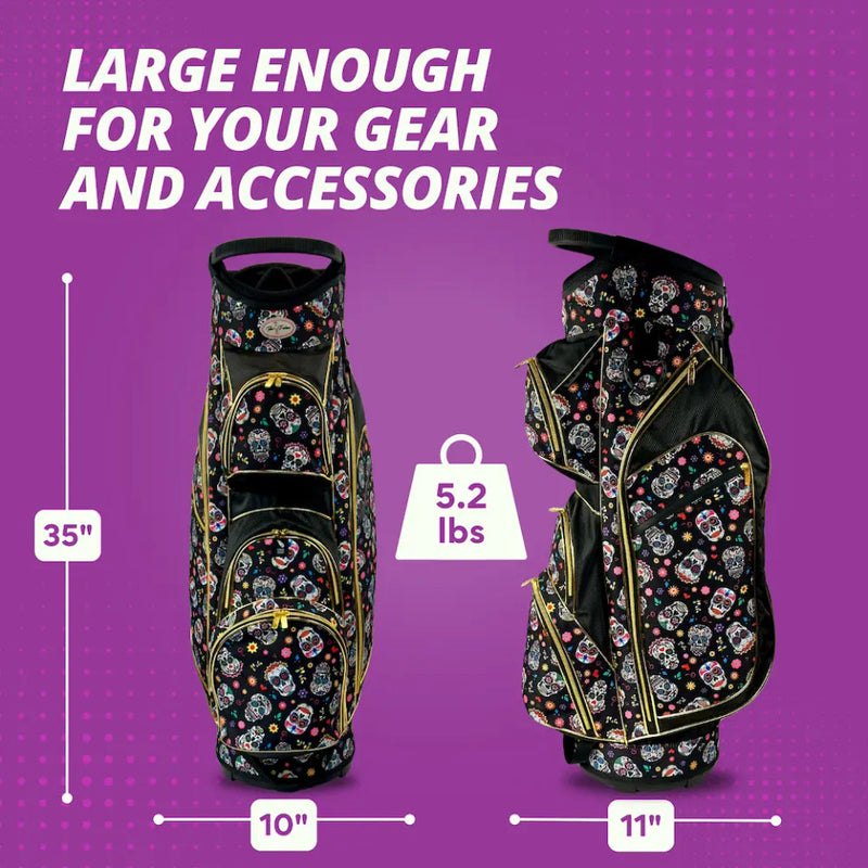 Taboo Fashions: Ladies 14 Way Designer Women's Golf Cart Bag with Cooler - Sugar Skulls