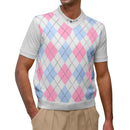 Golf Knickers: Men's Argyle Sweater Vest - White/Pink/Lt. Blue Clothing