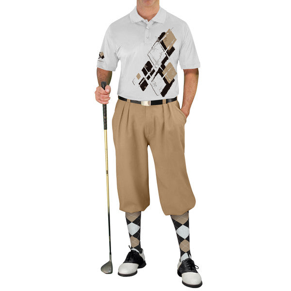 Golf Knickers: Mens Argyle Utopia Golf Shirt - MMMM: Black/Khaki/White