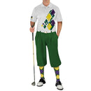 Golf Knickers: Mens Argyle Utopia Golf Shirt - 6F: Dark Green/Yellow/Purple Clothing