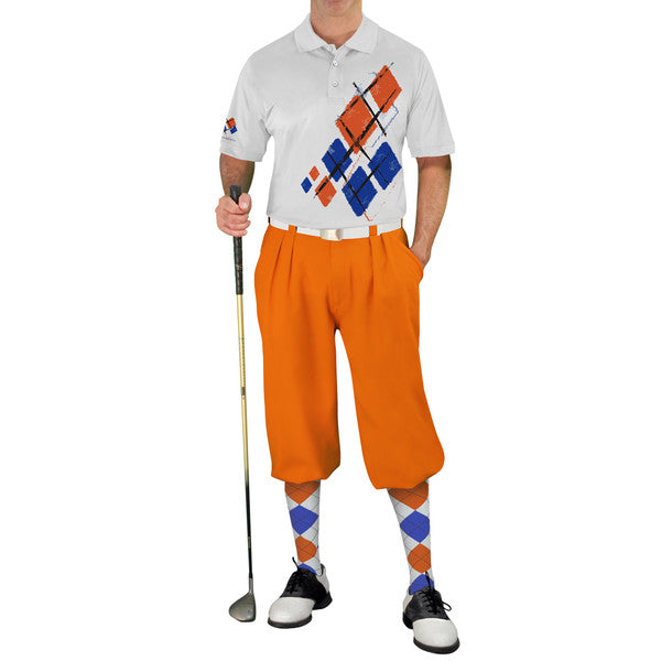 Golf Knickers: Mens Argyle Utopia Golf Shirt - RRRR: White/Royal/Orange