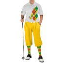 Golf Knickers: Mens Argyle Utopia Golf Shirt -5F: Yellow/Orange/Lime Clothing
