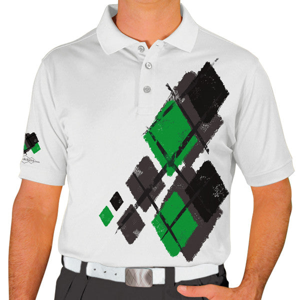 Golf Knickers: Mens Argyle Utopia Golf Shirt - 6L: Charcoal/Black/Lime