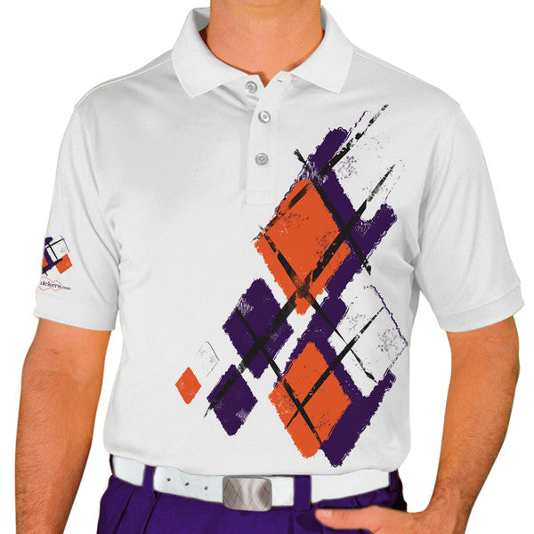 Golf Knickers: Mens Argyle Utopia Golf Shirt -  LL: Purple/Orange/White