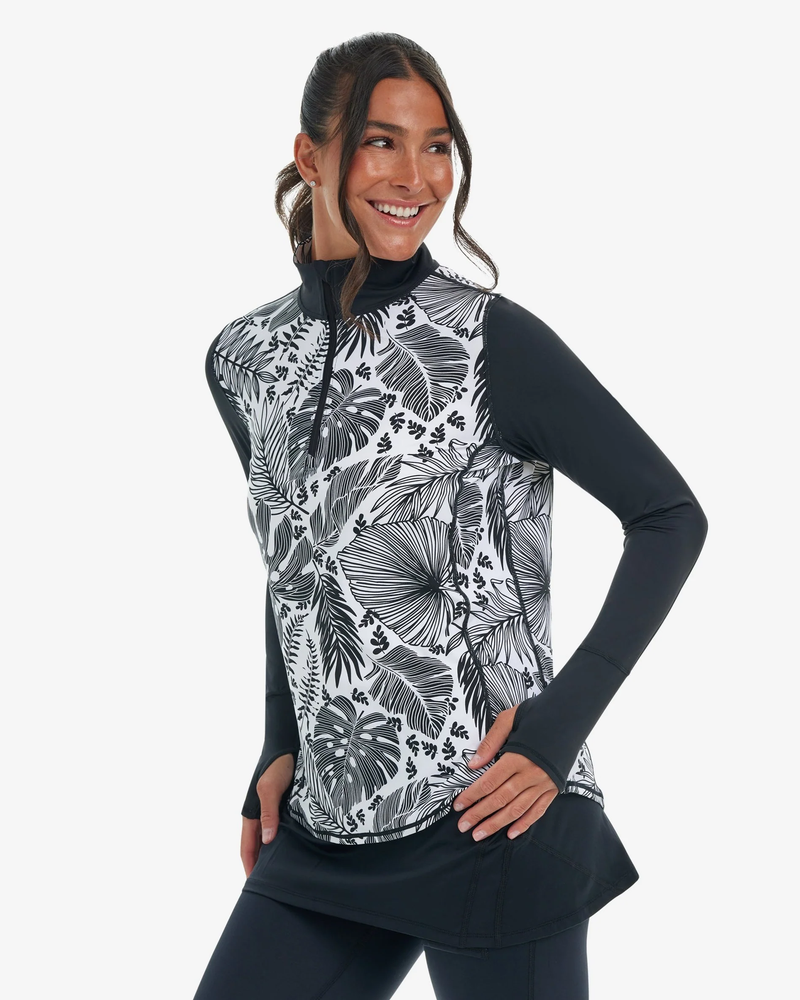 BloqUV x JANTZEN Collab: Women's UPF 50+ Relaxed Mock Zip Top (3002J) - Forest Blast